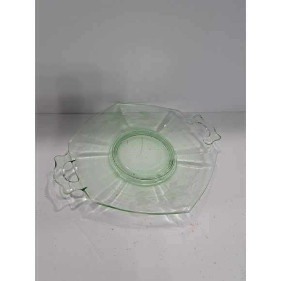 Vintage Green Depression Glass Bowl Octagon Serving Bowl‎ with Handles 8" - Picture 2 of 6